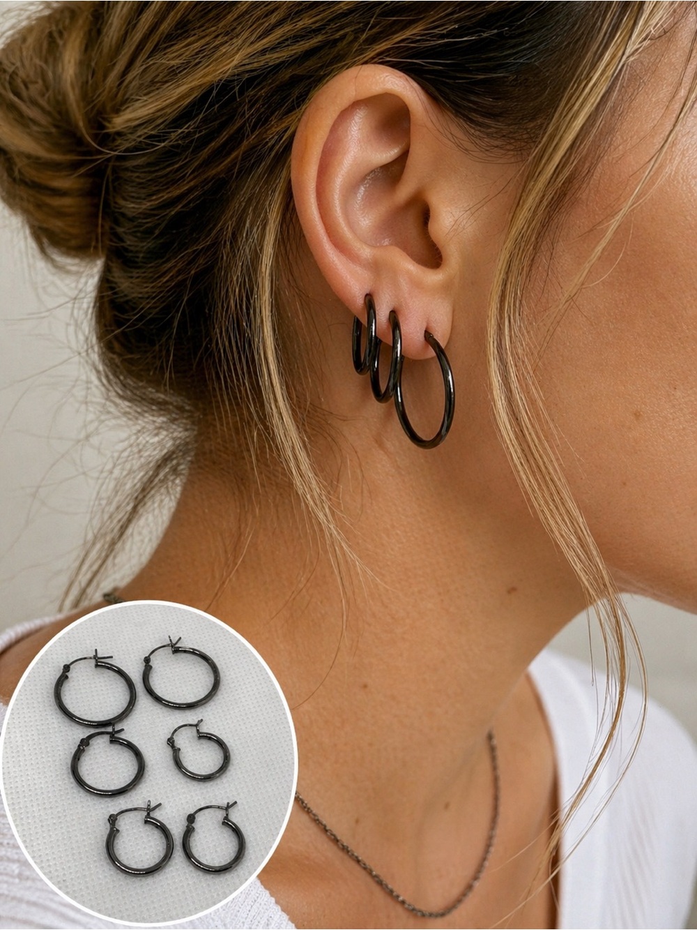 Gunmetal Hoop Earrings Set | Mixed Sizes | Minimal Everyday Hoops